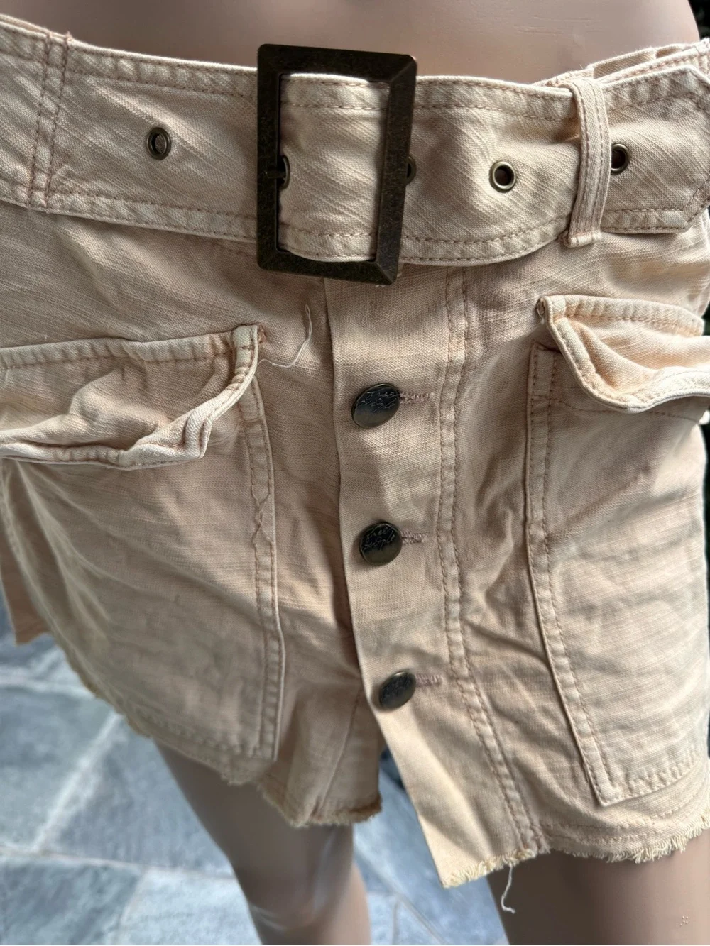 Free People Beige Button-Front Mini Skirt with Belt